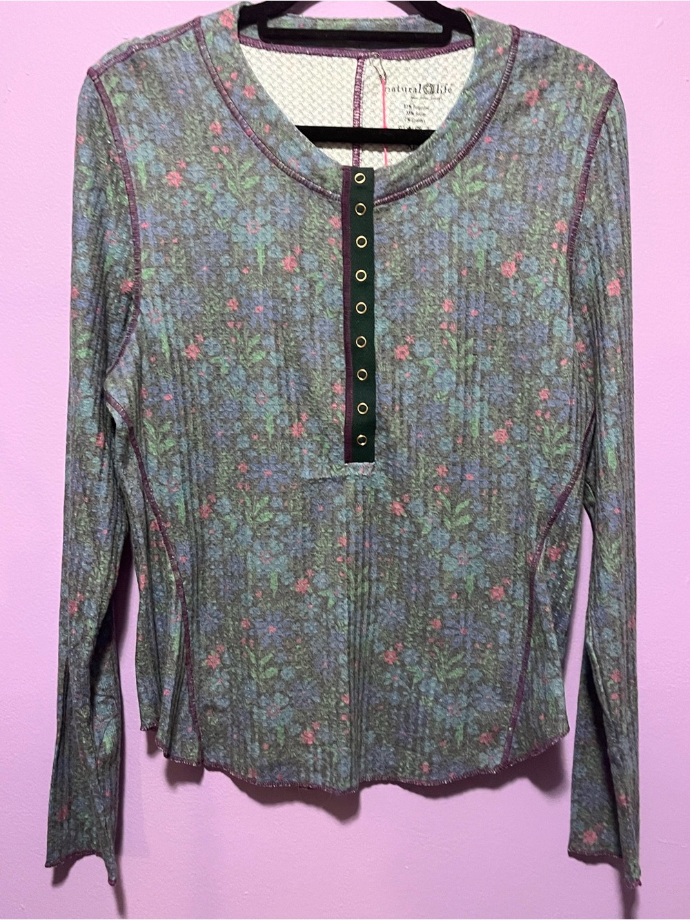 NWT Natural Life Reagan Thermal Henley in Dark Blue Garden - Sz XL - Picture 3 of 6